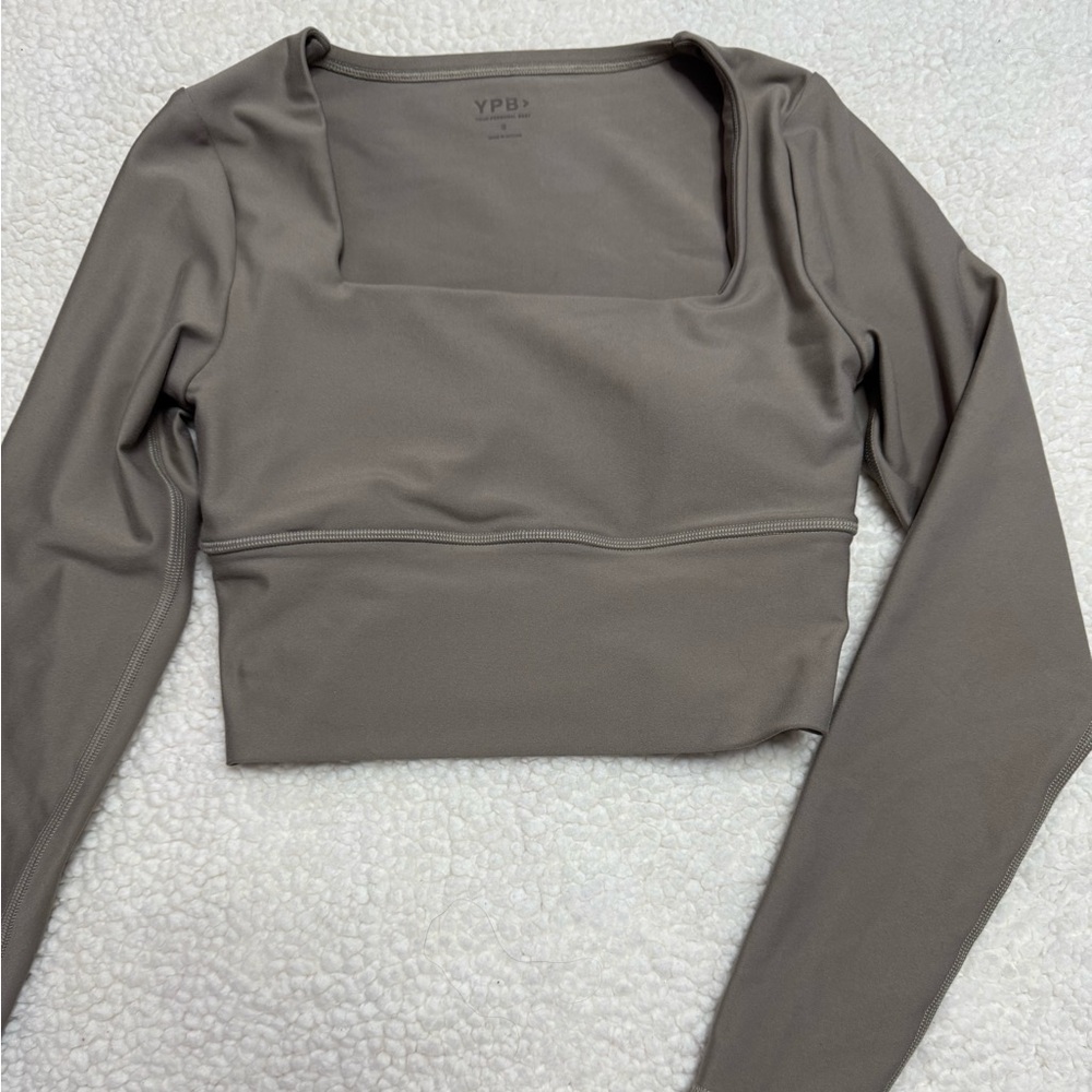 Cropped YPB Long Sleeve Top - Taupe